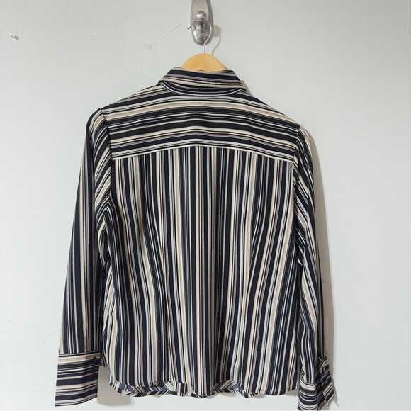East 5th Petite Large Womens Black and Tan Striped Button Down Long Sleeve Shirt - Picture 2 of 6